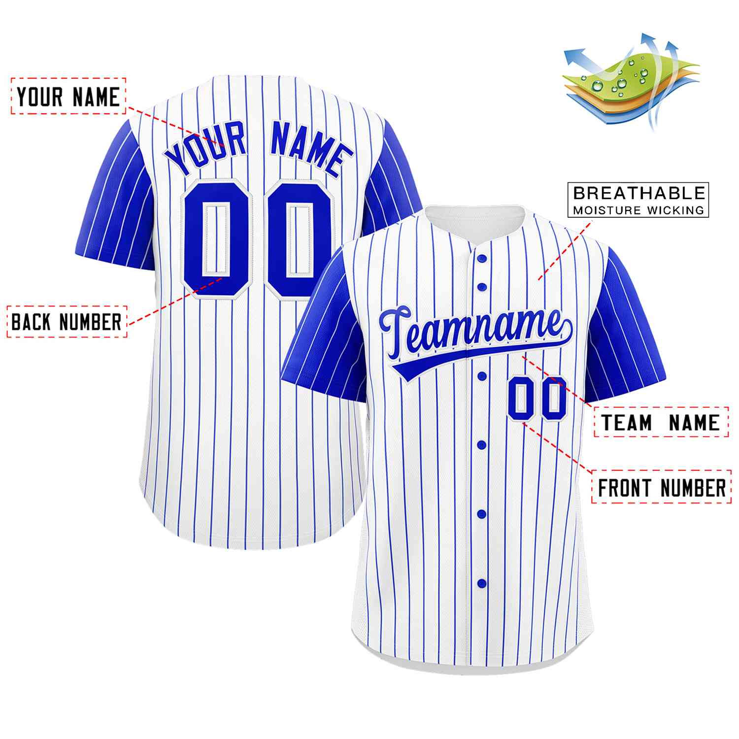 Custom White Royal Stripe Fashion Raglan Sleeves Authentic Baseball Jersey - Image 2