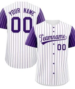 Custom White Purple Stripe Fashion Raglan Sleeves Authentic Baseball Jersey