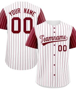 Custom White Crimson Stripe Fashion Raglan Sleeves Authentic Baseball Jersey