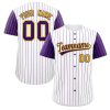 Custom White Purple-Gold Stripe Fashion Raglan Sleeves Authentic Baseball Jersey