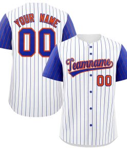 Custom White Royal-Orange Stripe Fashion Raglan Sleeves Authentic Baseball Jersey