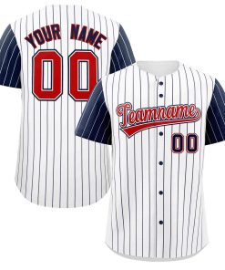Custom White Red-Navy Stripe Fashion Raglan Sleeves Authentic Baseball Jersey