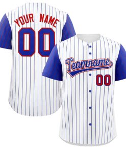 Custom White Royal-Red Stripe Fashion Raglan Sleeves Authentic Baseball Jersey