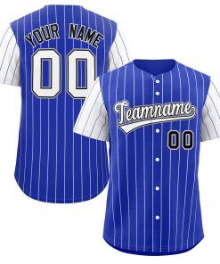 Custom Royal White-Black Stripe Fashion Raglan Sleeves Authentic Baseball Jersey