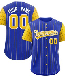 Custom Royal Gold-White Stripe Fashion Raglan Sleeves Authentic Baseball Jersey