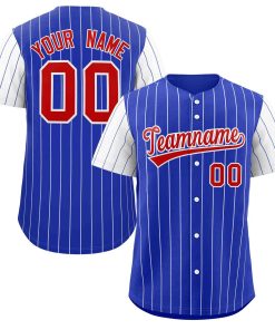 Custom Royal Red-White Stripe Fashion Raglan Sleeves Authentic Baseball Jersey