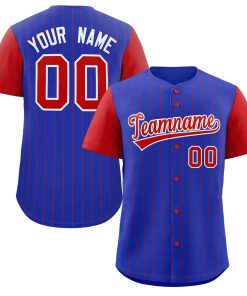 Custom Royal Red-White Stripe Fashion Raglan Sleeves Authentic Baseball Jersey