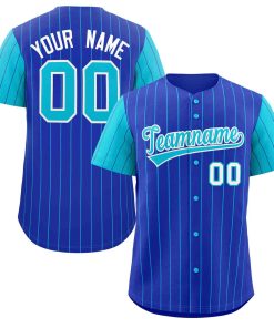 Custom Royal Light Blue-White Stripe Fashion Raglan Sleeves Authentic Baseball Jersey