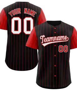 Custom Black White-Red Stripe Fashion Raglan Sleeves Authentic Baseball Jersey