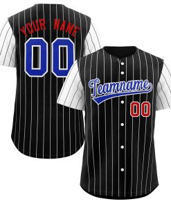Custom Black Royal-White Stripe Fashion Raglan Sleeves Authentic Baseball Jersey