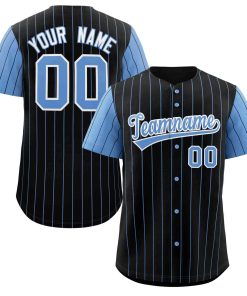 Custom Black Light Blue-White Stripe Fashion Raglan Sleeves Authentic Baseball Jersey