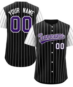 Custom Black Purple-White Stripe Fashion Raglan Sleeves Authentic Baseball Jersey