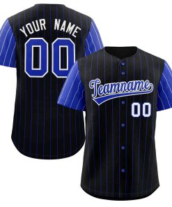 Custom Black Royal-White Stripe Fashion Raglan Sleeves Authentic Baseball Jersey