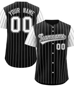 Custom Black White Stripe Fashion Raglan Sleeves Authentic Baseball Jersey