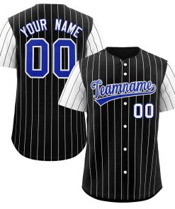 Custom Black Royal-White Stripe Fashion Raglan Sleeves Authentic Baseball Jersey
