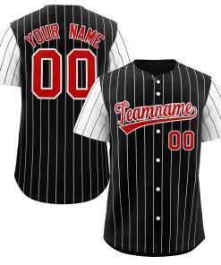 Custom Black Red-White Stripe Fashion Raglan Sleeves Authentic Baseball Jersey