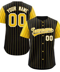 Custom Black Gold-White Stripe Fashion Raglan Sleeves Authentic Baseball Jersey