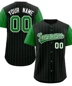 Custom Black Kelly Green-White Stripe Fashion Raglan Sleeves Authentic Baseball Jersey