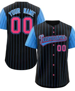 Custom Black Powder Blue Stripe Fashion Raglan Sleeves Authentic Baseball Jersey