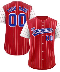 Custom Red Royal-White Stripe Fashion Raglan Sleeves Authentic Baseball Jersey