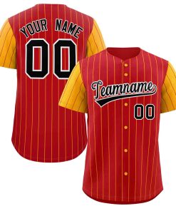 Custom Red Black-White Stripe Fashion Raglan Sleeves Authentic Baseball Jersey