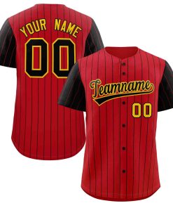 Custom Red Black-Gold Stripe Fashion Raglan Sleeves Authentic Baseball Jersey