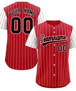 Custom Red Black-White Stripe Fashion Raglan Sleeves Authentic Baseball Jersey