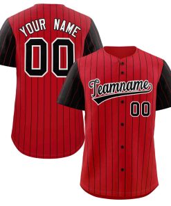 Custom Red Black-White Stripe Fashion Raglan Sleeves Authentic Baseball Jersey