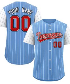 Custom Light Blue Red-White Stripe Fashion Raglan Sleeves Authentic Baseball Jersey