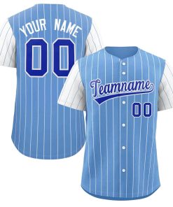 Custom Light Blue Royal-White Stripe Fashion Raglan Sleeves Authentic Baseball Jersey