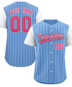 Custom Light Blue Pink-White Stripe Fashion Raglan Sleeves Authentic Baseball Jersey