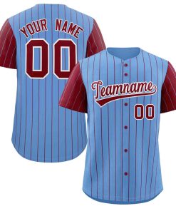 Custom Light Blue Crimson-White Stripe Fashion Raglan Sleeves Authentic Baseball Jersey