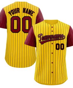 Custom Gold Crimson-Black Stripe Fashion Raglan Sleeves Authentic Baseball Jersey