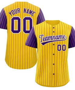 Custom Gold Purple-White Stripe Fashion Raglan Sleeves Authentic Baseball Jersey