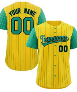 Custom Gold Teal-Black Stripe Fashion Raglan Sleeves Authentic Baseball Jersey