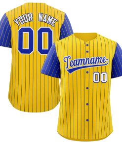 Custom Gold Royal-White Stripe Fashion Raglan Sleeves Authentic Baseball Jersey