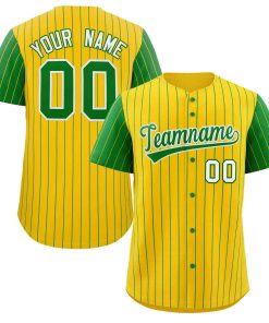 Custom Gold Kelly Green-White Stripe Fashion Raglan Sleeves Authentic Baseball Jersey
