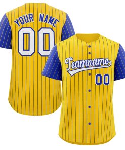 Custom Gold White-Royal Stripe Fashion Raglan Sleeves Authentic Baseball Jersey