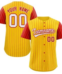 Custom Gold White-Red Stripe Fashion Raglan Sleeves Authentic Baseball Jersey