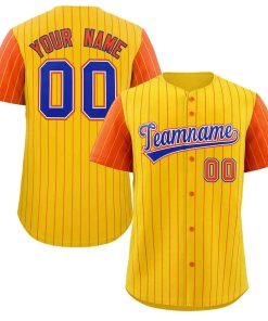 Custom Gold Royal-White Stripe Fashion Raglan Sleeves Authentic Baseball Jersey