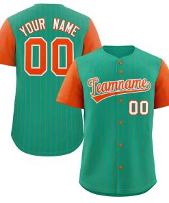 Custom Teal Orange-White Stripe Fashion Raglan Sleeves Authentic Baseball Jersey
