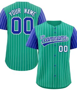 Custom Teal Royal-White Stripe Fashion Raglan Sleeves Authentic Baseball Jersey