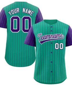 Custom Teal Purple-White Stripe Fashion Raglan Sleeves Authentic Baseball Jersey