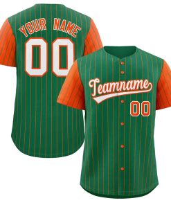 Custom Kelly Green White-Orange Stripe Fashion Raglan Sleeves Authentic Baseball Jersey