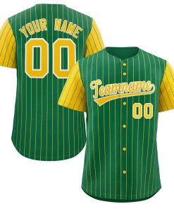 Custom Kelly Green Gold-White Stripe Fashion Raglan Sleeves Authentic Baseball Jersey
