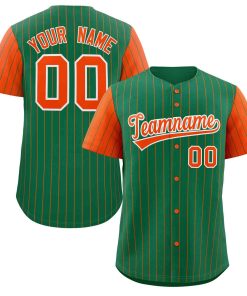Custom Kelly Green Orange-White Stripe Fashion Raglan Sleeves Authentic Baseball Jersey