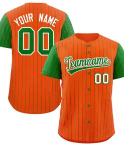 Custom Orange Kelly Green-White Stripe Fashion Raglan Sleeves Authentic Baseball Jersey
