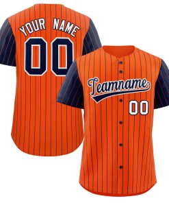 Custom Orange Navy-White Stripe Fashion Raglan Sleeves Authentic Baseball Jersey