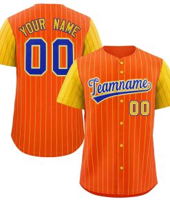 Custom Orange Royal-White Stripe Fashion Raglan Sleeves Authentic Baseball Jersey