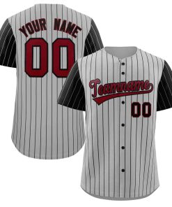 Custom Gray Crimson-Black Stripe Fashion Raglan Sleeves Authentic Baseball Jersey
